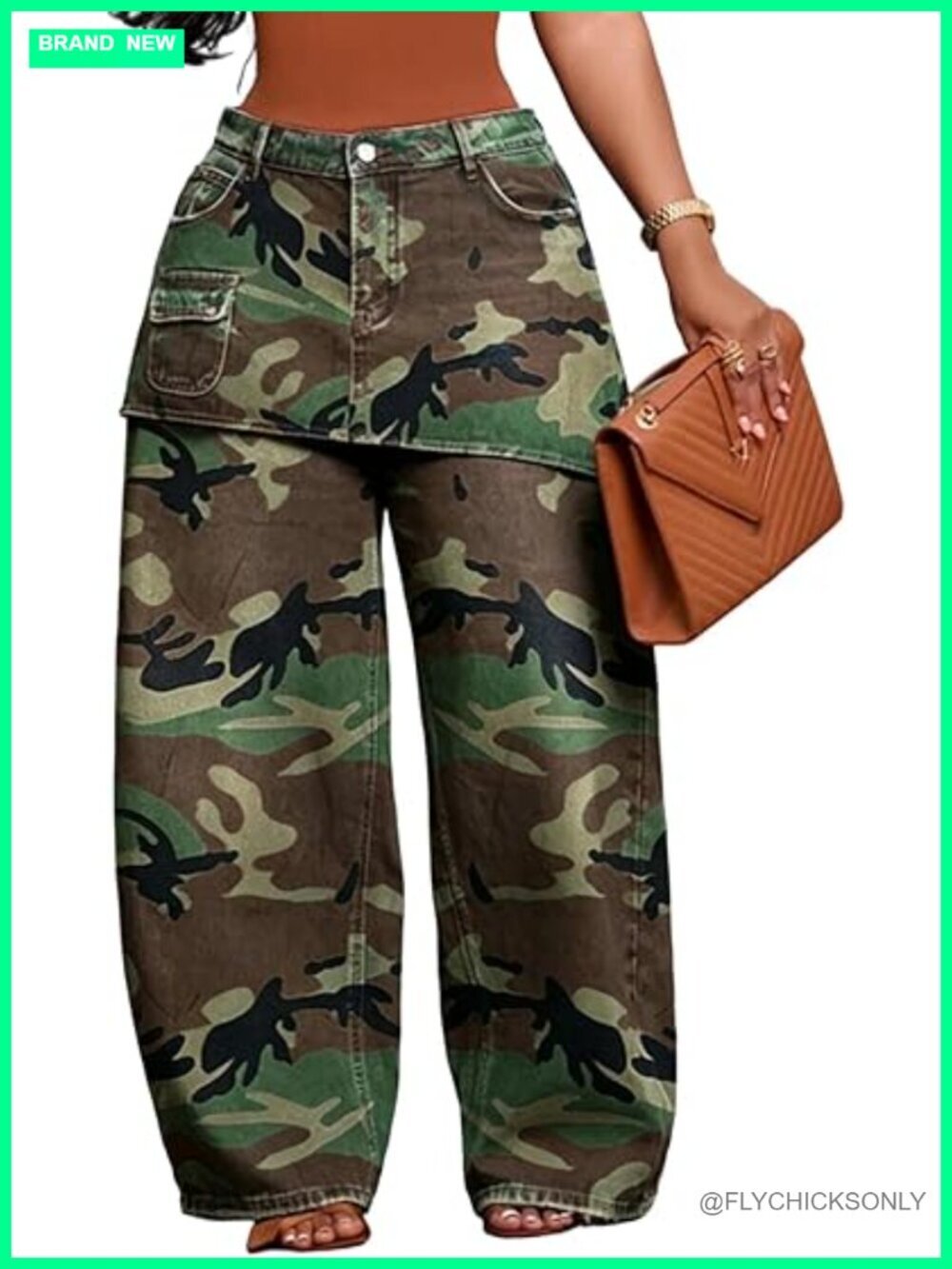 Wide Leg Camo Cargo Jeans Asymmetrical Patchwork High Waisted Baggy Denim Pants